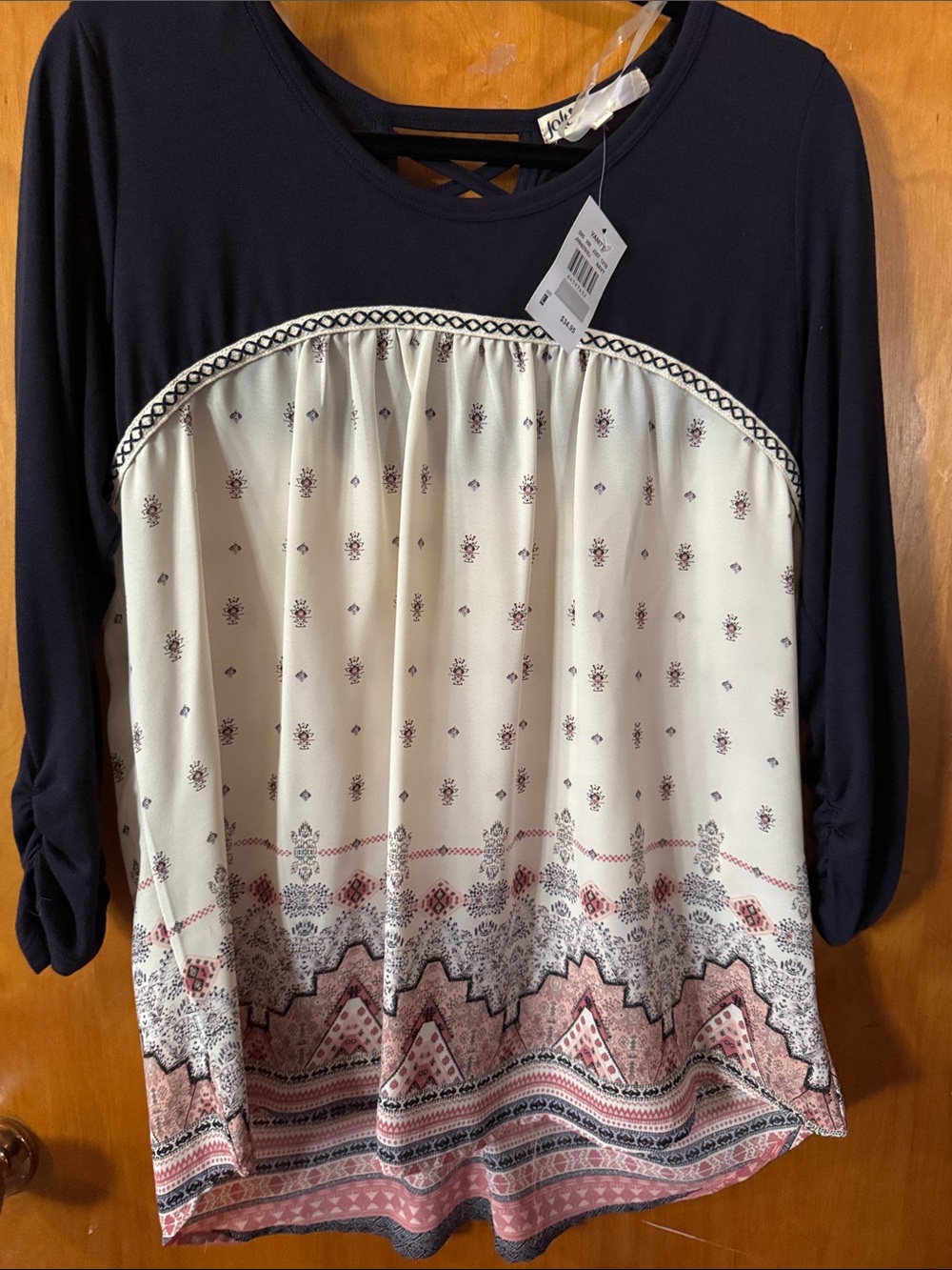 Vanity Navy and Cream Printed Long Sleeve Tunic